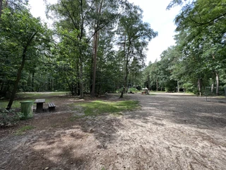 Waldspielplatz Kirchlinteln Waldspielplatz mit Rutsche und Naturmaterialien, umgeben von hohen Bäumen, bietet Platz zum Spielen.