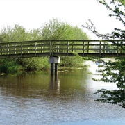 Radler Brücke in Holtgast Die Radler Brücke in Holtgast spannt sich elegant über einen ruhigen Fluss, umgeben von üppigem Grün.