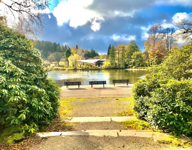 Blick auf den Kurparkteich und Bühne