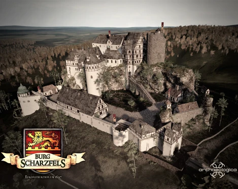 3D-Rekonstruktion der Burg Scharfels im Zustand um 1697