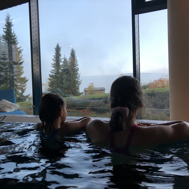 Blick aus dem Schwimmbad im Elldus