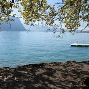 Brougierpark Badeplatz Blick aufs Floss beim BrougierparkView of the raft at Brougierpark