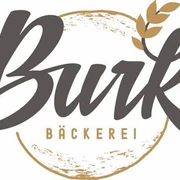 Bäckerei Burk Farchant Logo der Bäckerei mit Aufschrift Burk, Bäckerei, im Hintergrund die Siluette eines Brotleibes und einer Ähre