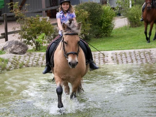 Reiterin im Wassergraben