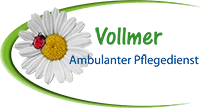 Vollmer Ambulanter Pflegedienst Farchant links neben dem Schriftzug Vollmer befindet sich eine Margarite mit Marienkäfer