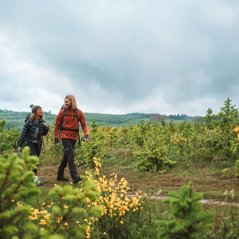 Wanderpaar auf einem Hoehenzug im Sauerland