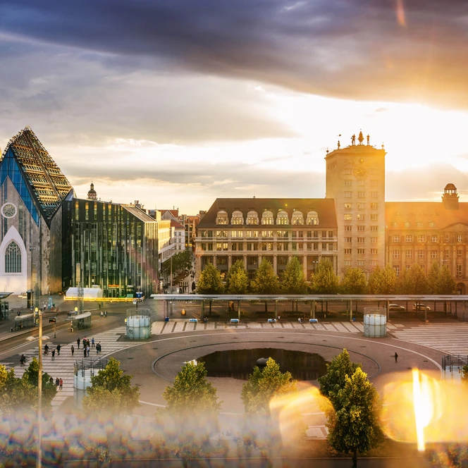 Your meeting & conference in Leipzig: Augustusplatz with University of Leipzig and Krochhochhaus