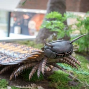 Museum am Schölerberg Skulptur eines prähistorischen Tieres mit zwei Fühlern und segmentiertem Körper im Museum am Schölerberg.