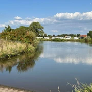 Womo Landesbergen Freizeit und Erholung: Wohnmobilstellplatz am See mit üppiger Vegetation, ruhig und naturverbunden.