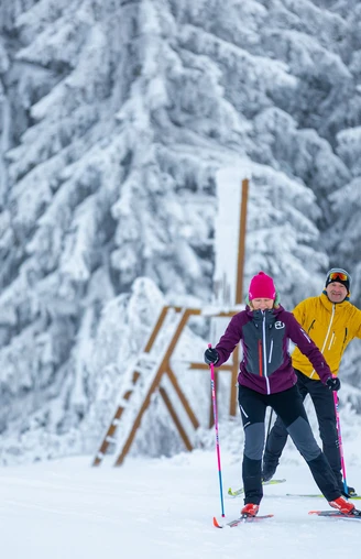 Langläufer vor dem großen Stuhl auf dem Ettelsberg  Langläufer vor dem großen Stuhl auf dem Ettelsberg