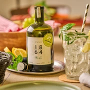 Haus Stemberg Gin - Anno 1864 Haus Stemberg Gin von 1864 in Szene gesetzt mit einem erfrischenden Cocktail und Beilagen.
