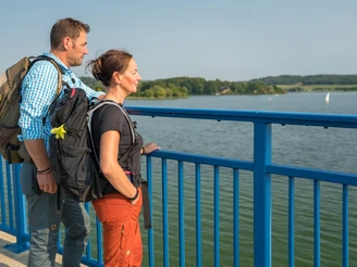 Blick auf die Talsperre Pöhl von der Staumauer
