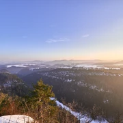 Brandaussicht Sonnenuntergang über der Sächsischen Schweiz, Ausblick von der Brandbaude