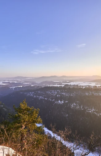 Brandaussicht Sonnenuntergang über der Sächsischen Schweiz, Ausblick von der Brandbaude