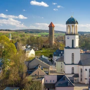 Auerbach Stadtkirche und Schloßturm