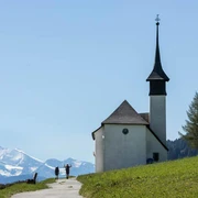 Lawinenkegel Ritzingerfeld: Kapelle und Weisshorn (4505 m)