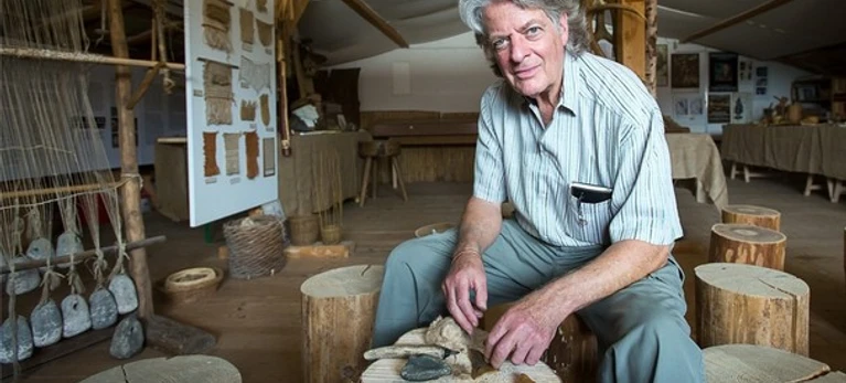 Max Zurbuchen in der Steinzeitwerkstatt