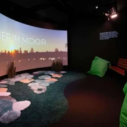 Moorerlebniswelt-Bad-Driburg-Kabinette_82.jpg Kinoraum in der Moorerlebniswelt mit Leinwand und Sitzecke.
