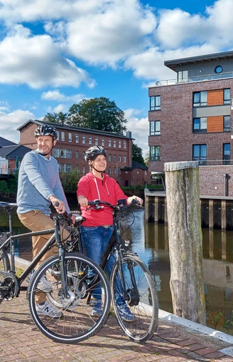 Radfahrer in Buxtehuder Hafencity