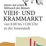 it-viehkrammarkt Vieh- und Krammarkt-Poster mit Illustrationen eines Schweins und eines Huhns. Termine und Ort notiert.