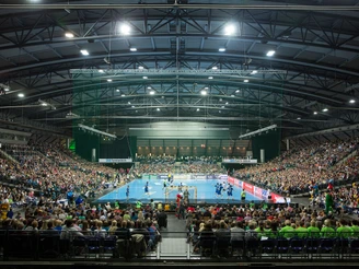 Handballspiel in der Arena Handball in der Arena Leipzig am 01.02.2014 Nutzung der Bilder nur durch ZSL Betreibergesellschaft mbH Leipzig, andereitige Nutzung nur nach Rücksprache mit Fotografen.