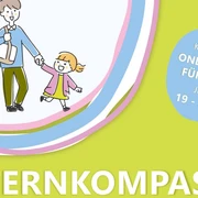Elternkompass2025-plakat-Querformat.jpg Zeichnung einer Frau mit Kleinkind im Arm, daneben ein Mann mit kleinem Kinder an der Hand