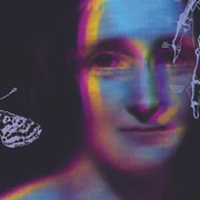 stille hunde WERBEMOTIV Frankenstein 2.jpg Buntes Gesicht auf schwarzem Hintergrund und Skizze eines Falters und eines Handskeletts