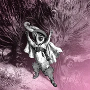 Gestiefelter Kater Gestiefelter Kater in mittelalterlicher Kleidung tanzt energisch in einem märchenhaften Wald.