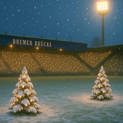 Weihnachtssingen_Bremer_Bruecke_Quadrat.jpg Schneebedecktes Fußballstadion bei Nacht, beleuchtet durch Flutlicht, prägt weihnachtliche Stimmung.Snow-covered soccer stadium at night, illuminated by floodlights, creates a Christmassy atmosphere.Een besneeuwd voetbalstadion bij nacht, verlicht door schijnwerpers, creëert een kerstsfeer.