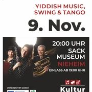 Trio Picon Plakat zum Konzert des Trio Picon mit Klezmer, Swing und Tango am 9. November in Nieheim.