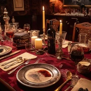 Guests at a murder mystery dinner party put their sleuthing skills to the test while enjoying a gourmet meal and immersive theatrical experience. Generated by AI. Guests at a murder mystery dinner party put their sleuthing skills to the test while enjoying a gourmet meal and immersive theatrical experience. Generated by AI.