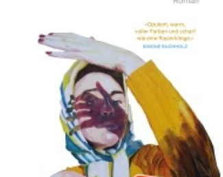 Cover - Die Passantin Buchcover von "Die Passantin" von Nina George zeigt eine Frau mit erhobener Hand und farbenfrohem Gesicht.Book cover of "Die Passantin" by Nina George shows a woman with a raised hand and a colorful face.