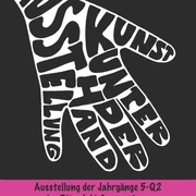 Plakat zur Kunst-Ausstellung "Unter der Hand" mit kreativer Handform.