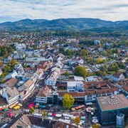 das Zentrum von Achern von oben