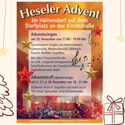 Hüttendorf  Plakat mit Informationen zum Heseler Advent im Hüttendorf mit Musik, Glühwein und Adventstreff