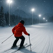 Nachtabfahrt im verschneiten Gelände