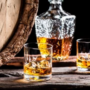 Two glasses of good whisky with ice Two glasses of good whisky with ice