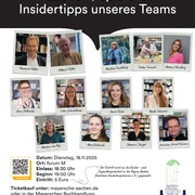 "Im Rampenlicht"-Veranstaltungsposter mit Teamfotos in Collageformat.