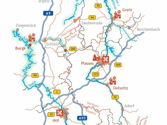 Kulturweg der Vögte - Karte der Hauptroute