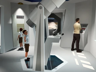 Montage der künftigen Ausstellung "Erlebniswelt Kaolin"