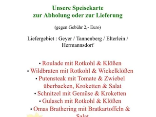 Speisekarte - Abholangebot von Waldschänke Geyer. Zum Vergrößern bitte anklicken.