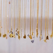 Santa Rosa Verschiedene goldfarbene und silberne Ketten mit diversen Anhängern hängen nebeneinander in einer Reihe.Various gold-colored and silver chains with different pendants hang next to each other in a row.