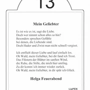 Lesestation 13 Eine weiße Infotafel mit der Nummer 13 präsentiert ein Gedicht von Helga Feuerabend.