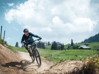 Downhill biking in the bike park on the Wiriehorn Downhillbiken im Bikepark am WiriehornDownhill biking in the bike park on the WiriehornVTT dans le Bikepark Wiriehorn