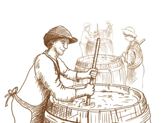 Darstellung eines Brauvorgangs im 13 Jhd. Darstellung eines Brauvorgangs im 13 Jhd.Display of a brewing process around 13th.