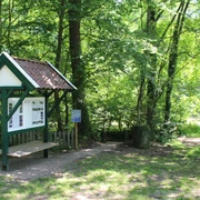 Kneippanlage Wietzen Kneippanlage im Grünen mit überdachter Informationstafel, umgeben von Bäumen und natürlicher Umgebung.