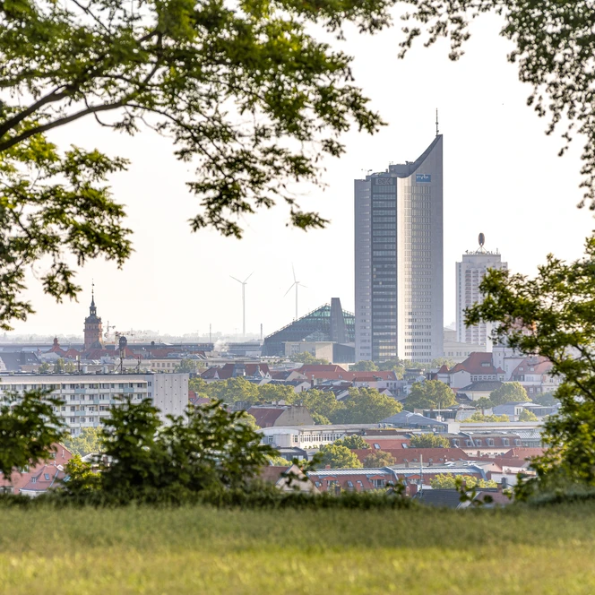 Blick vom Fockeberg auf die Leipziger Skyline - Grünes Leipzig