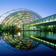 Neues Messegelände Leipzig - Veranstaltungen in Leipzig Blick auf das Congress Center Leipzig auf dem Neuen Messegelände der Leipziger Messe in der Dämmerung, Veranstaltungen, Events, Freizeiteinrichtung