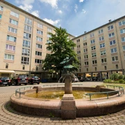 Brunnen auf dem Hof Neubau - Architektur der Höfe und Passagen in Leipzig