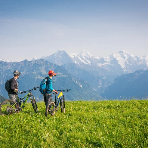 Blick auf das imposante Dreigestiern Eiger, Mönch und Jungfrau